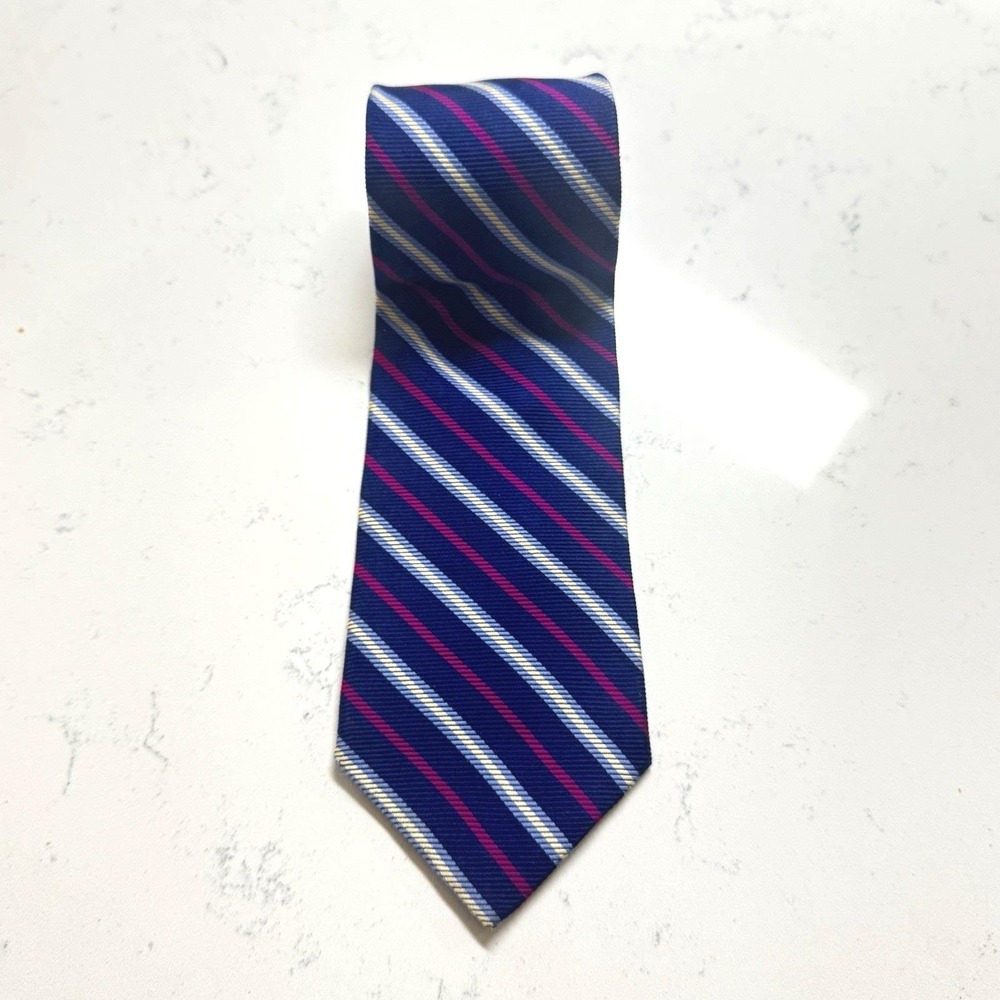 Vintage Brooks Brothers Makers Blue Purple 100% Silk Tie Striped Made in USA